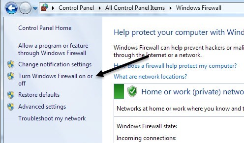 windows firewall is disabled