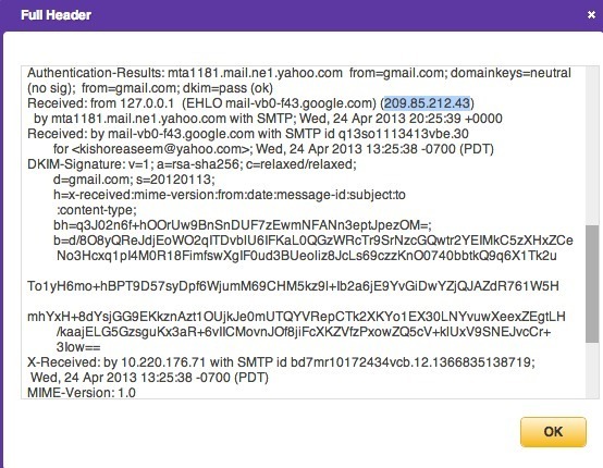 tracking ip address from yahoo email