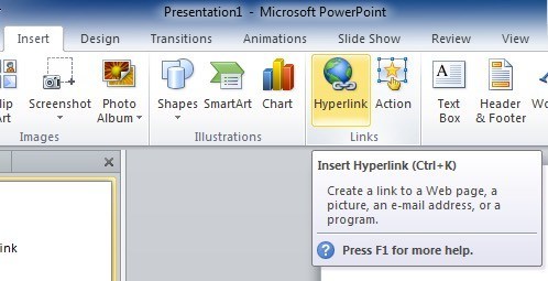 inserir link powerpoint online