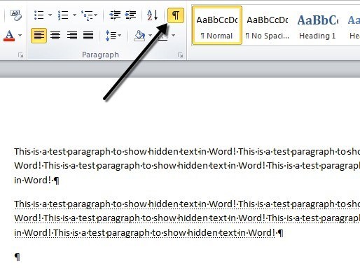 Hide Text and Show Hidden Text in Word