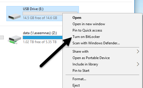 encrypt thumb drive windows 10