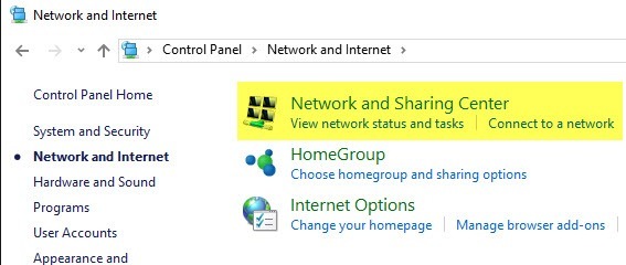 windows 10 control panel network and internet