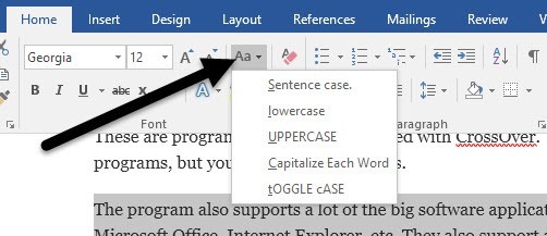 how can i change case in word 2010