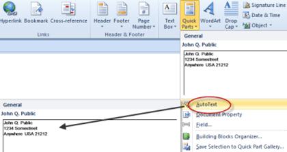 how to insert auto text in word
