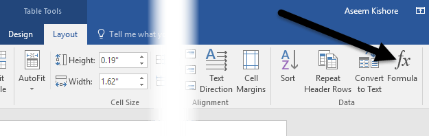 how to insert equation in word table