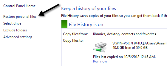 restore personal files