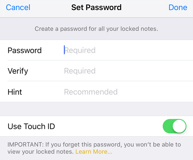 color note password