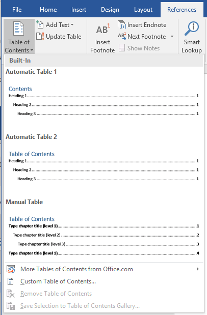 how to insert a table of contents in word